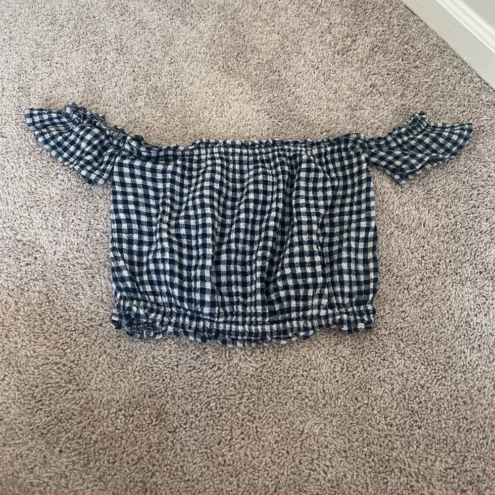 American Eagle off the shoulder Crop Top Medium Navy and White